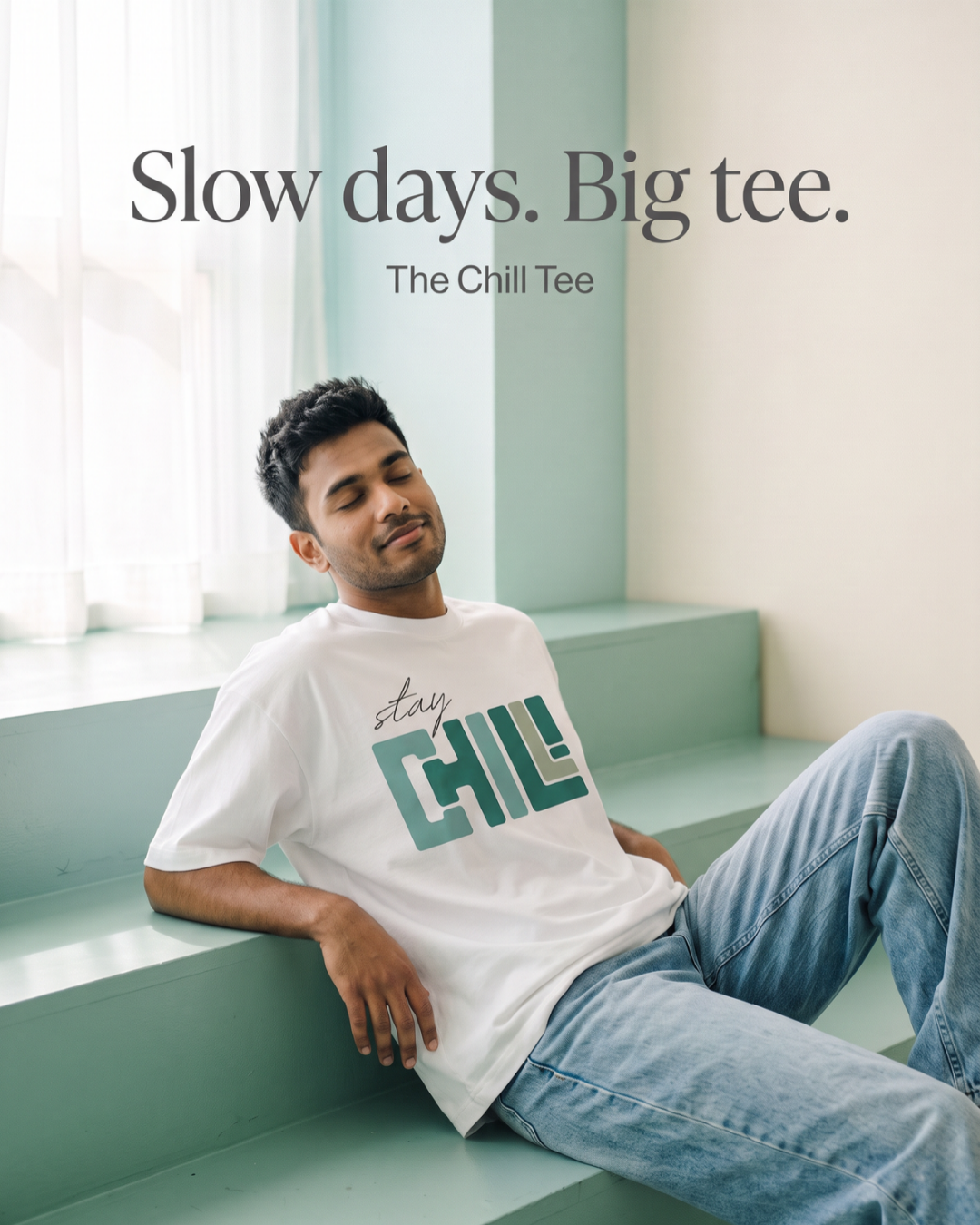Stay Chill Print White Oversized T-Shirt