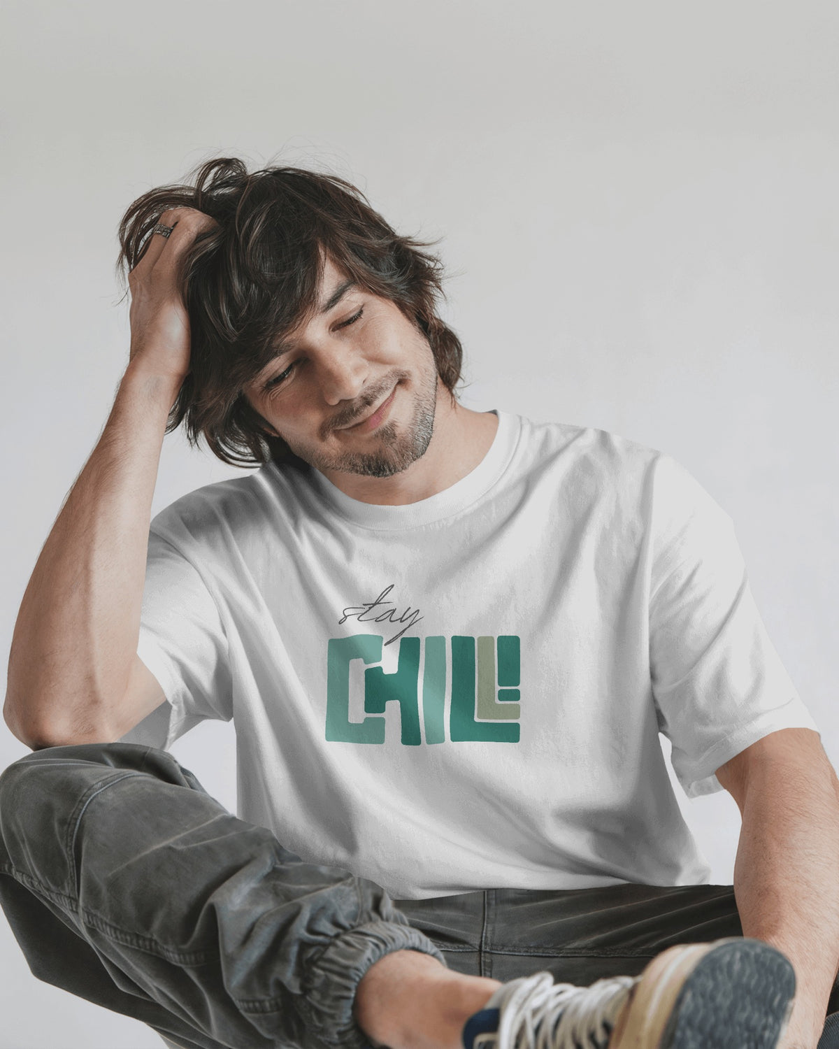 Stay Chill Print White Oversized T-Shirt