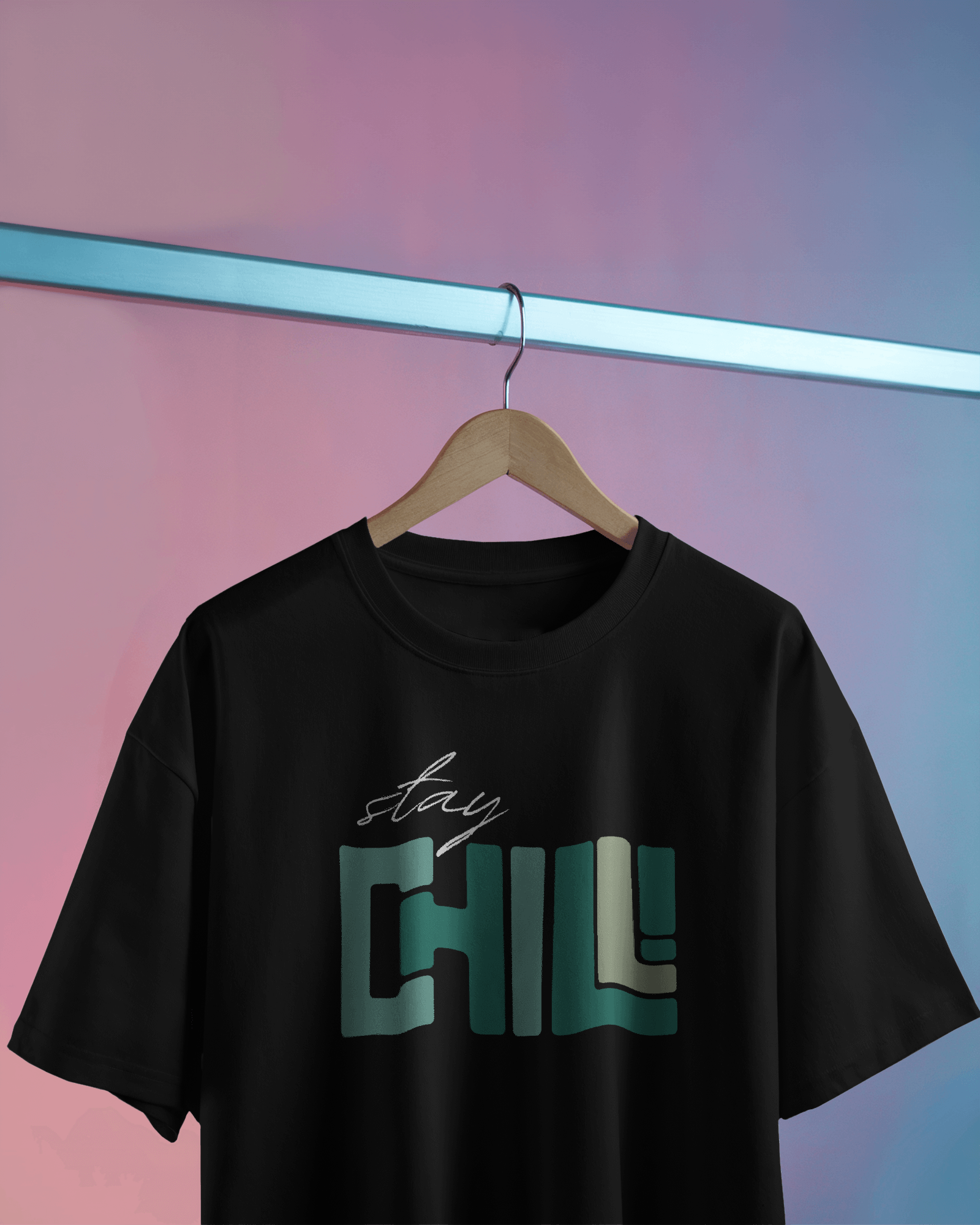 Stay Chill Print Black Oversized T-Shirt