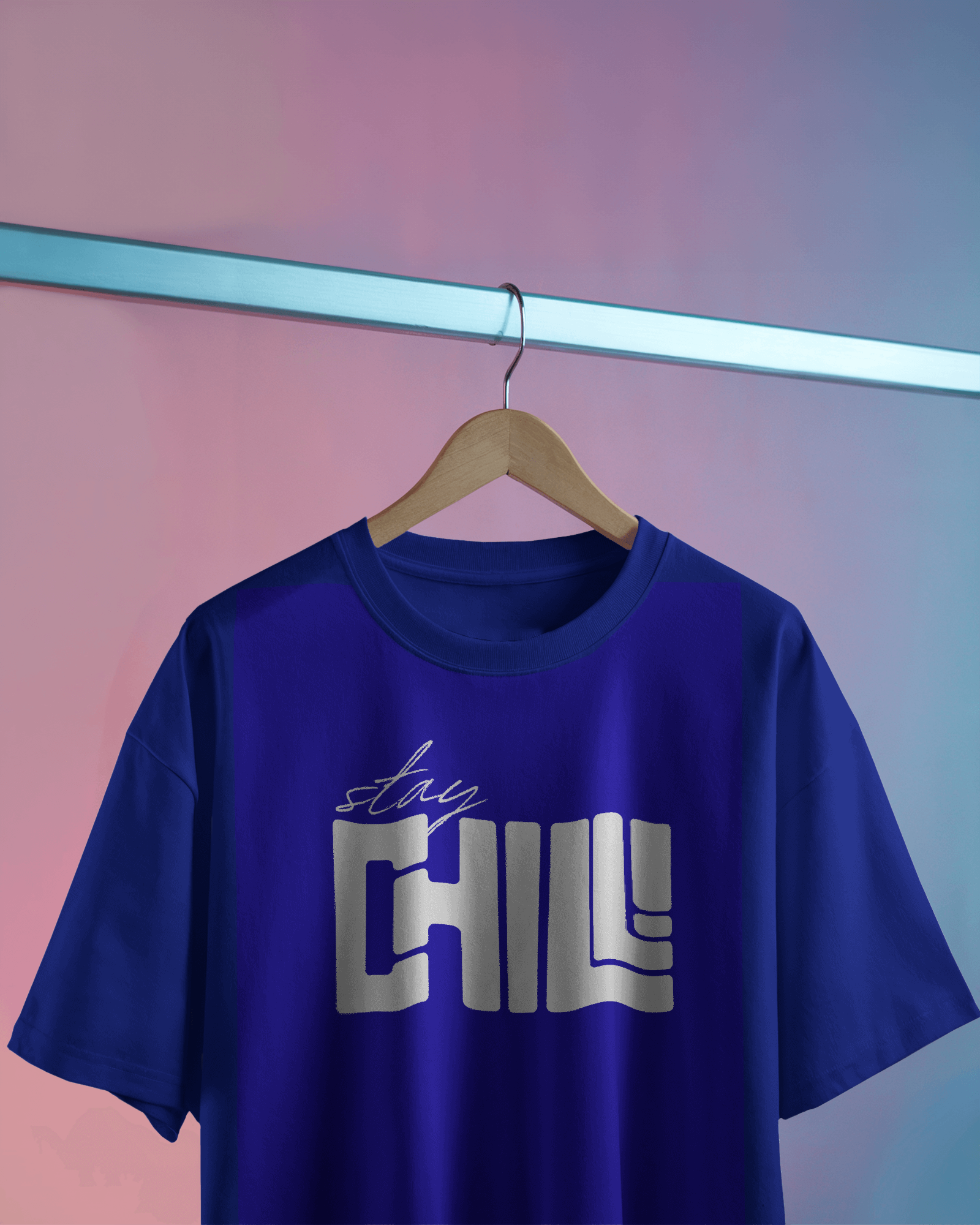 Stay Chill Print Blue Oversized T-Shirt